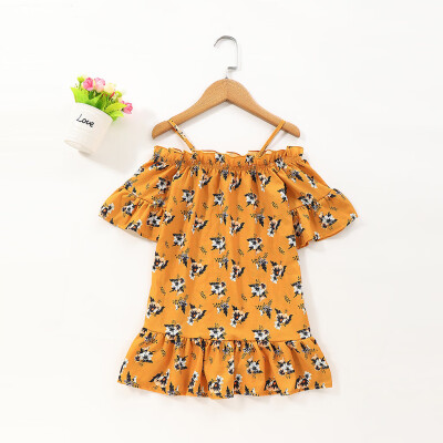 

Toddler Baby Girls Off Shoulder Ruffles Dress Floral Print Vest Dresses