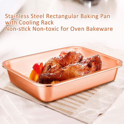 

Stainless Steel Rectangular Baking Pan with Cooling Rack 123 96Inch Heavy Duty Baking Tray Non-stick Non-toxic for Oven Bake