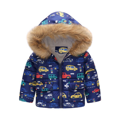 

Toddler Baby Girl Boy Cartoon Car Print Winter Warm Jacket Hooded Windproof Coat