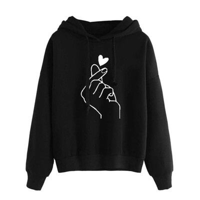 

Snap Finger Heart Print Long Sleeve Hoodies Sports Women Hooded Sweatshirt Top