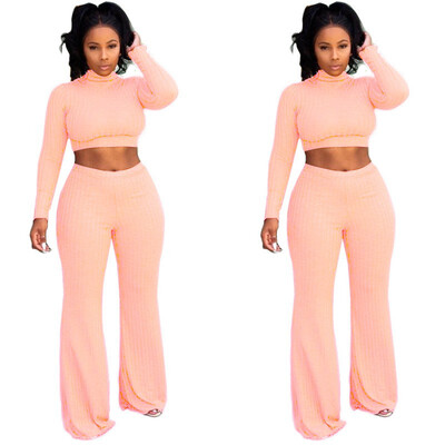 

Winter New Set Womens Pit Round Neck Top Wide Leg Pants Two Piece Set