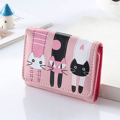 

New Fashion Zipper Short Women Wallets Cat Pattern Luxury Brand Leather Embroidery Small Hasp Wallet Card Holder Handbags