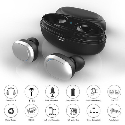

T12 TWS Earbuds True Wireless Bluetooth 50 Headphones In-ear Stereo Music Headsets Invisible Earphone Hands-free with Microphone