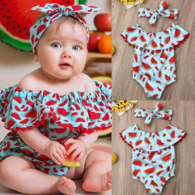 

USA Summer Infant Baby Girls Watermelon Romper Bodysuit Jumpsuit Outfits Sunsuit