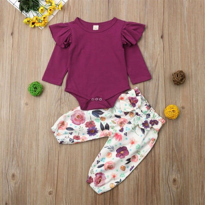 

Cute Newborn Baby Girls Tops Romper Floral Pants Outfits Set Clothes