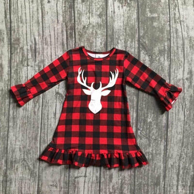 

Christmas Deer Baby Girls Kids Long Sleeve Cotton Outfit Casual Clothes Dress
