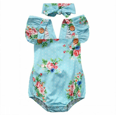 

Baby Girl Floral Romper Newborn Headband Jumpsuit Bodysuit Clothes Outfits set