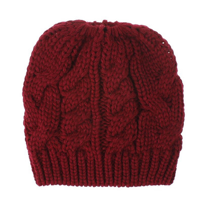 

Womens Girl Stretch Knit Hat Messy Bun Ponytail Beanie Holey Warm Hats Winter