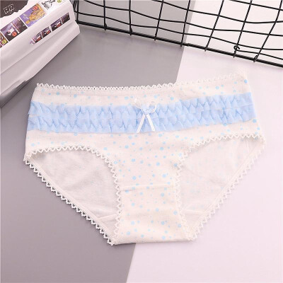 

Cute Women Underwear Cotton Blends Polka Dot Print Crochet Lace Scallop Tied Ruffle Elastic Waist Bow Briefs