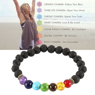 

Essential Oil Diffuser Lava Stone Bracelet Aromatherapy 7 Chakra Healing Unisex