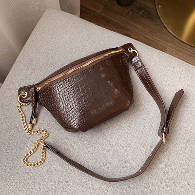 

Texture crocodile pattern broadband womens bag 2019 new bag fashion chest bag chic chain single shoulder slanted small waist bag