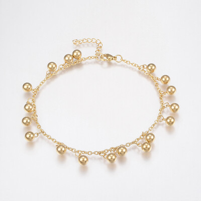 

304 Stainless Steel Anklets Round Golden 9"230mm