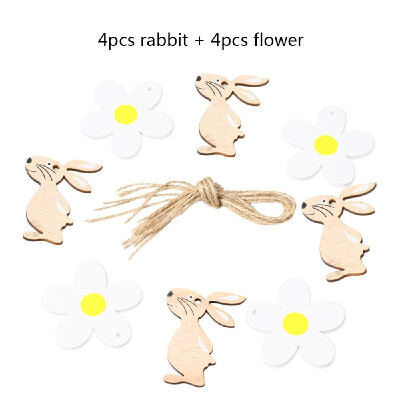 

8 PCS Easter Wooden ChickenRabbit EggFlower Shape Tags Cutouts Wood Crafts Decorative Tag Pendants with String for Home Decorati