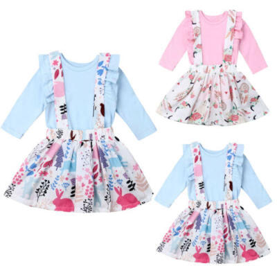 

US Newborn Baby Girls Clothes Long Sleeve Romper Top Rabbit Strap Dress Outfits