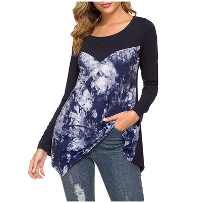 

Tailored Women Fashion Round Collar Long-sleeved Printing Loose T-shirt Top Blouse
