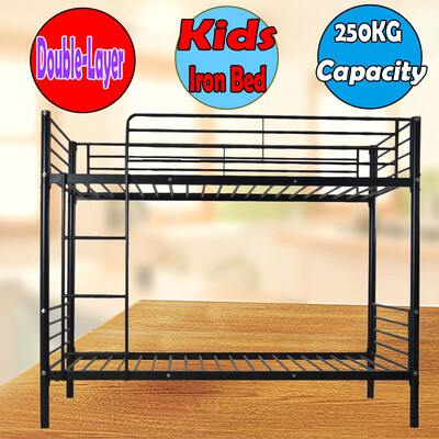 

Iron Bed Bunk Bed with Ladder for Kids Twin Size Black