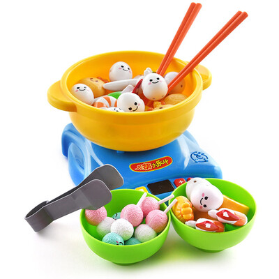 

YIWULAKid Pretend Kitchen Play Hot Pot Set Cooker Chopsticks Bowl Tool Kits Clip Food