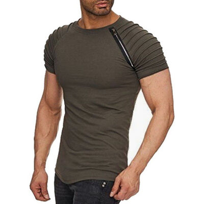 

SUNSIOM Zipper Men Tee Shirt Slim Fit O Neck Short Sleeve Muscle Casual Tops Blouse