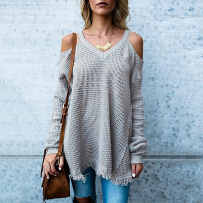 

〖Follure〗Plus New Cold Shoulder Soild Color Knitted Long Sleeve Women Pullovers Sweaters