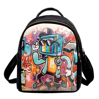 

Graffiti Print Leather Women Backpacks School Handbags Girls Mini Rucksacks
