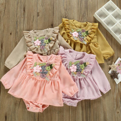 

Toddler Baby Girl Clothes Ruffle 3D Flower Long Sleeve Romper Jumpsuit Outfits