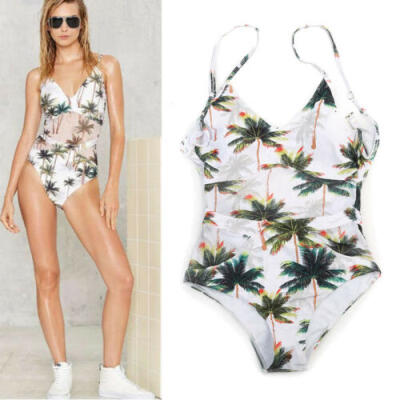 

UK Women Coconut Palm Tree Print Bikini Swimwear Swimsuit Beachwear Bathing Suit