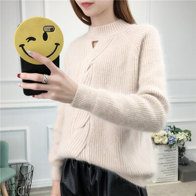 

2018 autumn&winter new thick semi-turtleneck womens loose Korea version of short pure color knitted base sweater