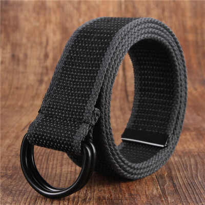

Canvas belt fashion black Alloy double ring buckle Men belt casual simple Men&Women cowboy pants belt