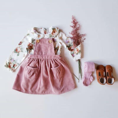 

US Autumn Infant Baby Clothes Long Sleeve Floral Tops Shirt Bib Dress Outfit Set