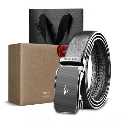 

Seven wolves mens belt simple mens belt with suede leather automatic buckle business casual mens belt M73821A476-01LH gift box version black