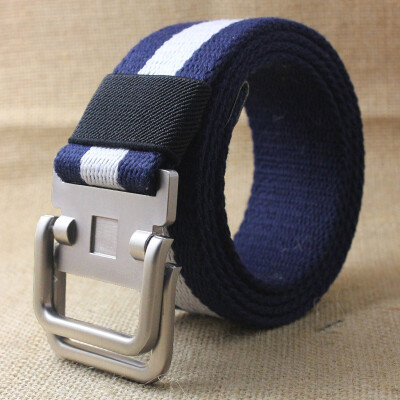 

New stripe Canvas belt fashion Alloy Double ring buckle Men belt casual Thicken Canvas Men&Women belt 110-140cm