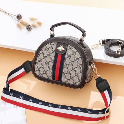 

Summer new old flower semi-circle small bag wide shoulder strap printing contrast color single shoulder diagonal handbag handbag