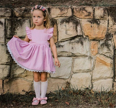 

Summer Toddler Baby Girls Kids Dresses Cotton&Linen Lace Tutu Dress