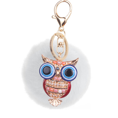 

8cm Rex Rabbit Fur Ball Owl Keychain Cute Animal Lady Bag Mobile Phone Pendant