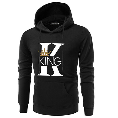 

2019 Fashion Couple Long Sleeve Hoodie Autumn And Winter King Queen Letter Printed Black Hooded Sweatshirt Gift For Lovers
