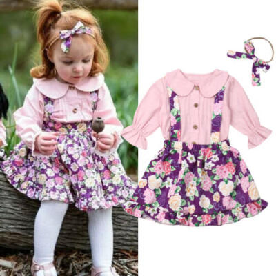 

AU Toddler Baby Girl Long Sleeve Tops Shirt Floral Bib Dress Skirt Outfit Set