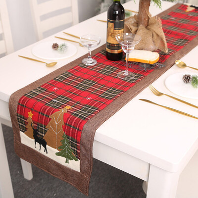 

Christmas Tree Elk Printed Lattice Tablecloth Table Mat Cover Festival Decor
