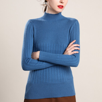 

QIANMUCHUN Womens Half High Collar Sucker Slim Cashmere woolen sweater 5785