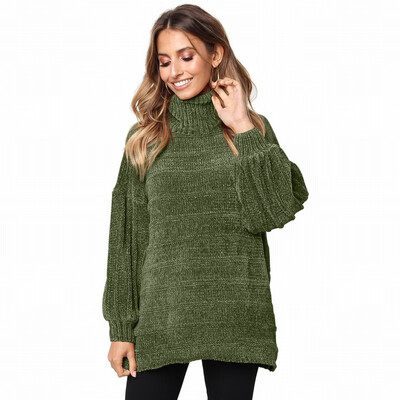 

Pullover womens Turtleneck Long Sleeve Soft Velvet Knit Sweater
