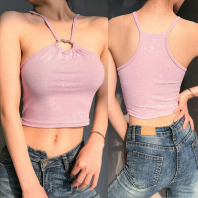 

Summer Women Sexy Sleeveless Halter Crop Top Knit Vest Tank Tops T-Shirt Blouse