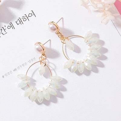 

Jewelry Round Circle Water Drop Earring Beaded Crystal Earrings For Women Korean Elegant Pearl Dangle Earring