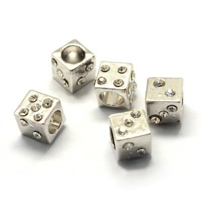 

Alloy Rhinestone European Beads Large Hole Beads Dice Platinum Crystal 9x9x8mm Hole 5mm