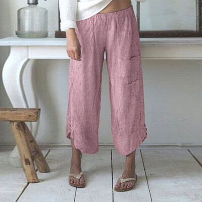 

Womens Loose Solid Pants Mid-rise Wide Leg Bottoms Casual Plus Size Trousers