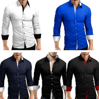 

Luxury Men Slim Fit Shirt Long Sleeve Stylish Formal Casual T-shirt Tops Formal