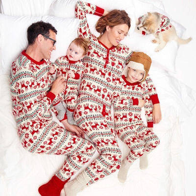

Christmas Family Women Nightwear Pajamas Set Reindeer Cotton Pyjamas Outfits