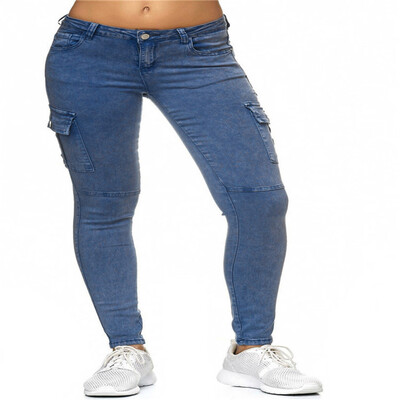 

Tailored Women High Waist Solid Jeans Button Side stand Pockets Trouser Pencil Pants