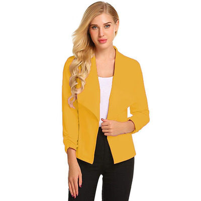 

Women Fashion Blazer Concise Business Slim Fit Lapel Solid Color All-match Long Sleeve Blazers