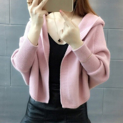 

Korean Style Women Cardigans Fashion Warm Knitted Autumn Winter Short sweater Hooded Cardigan