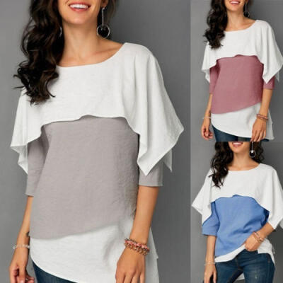 

Women Summer Loose Tops Long Sleeve Shirt Casual Blouse T-shirt Ruffle New