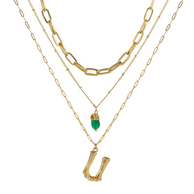 

Tiny Green Stone Gold Color Initial Necklace Letter Necklace Statemant Necklaces Personalized Pendant For Women Girls Best Gift